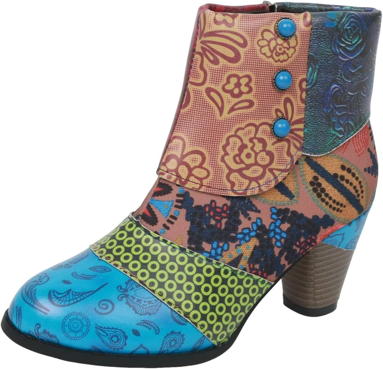 Ankle Boots for Women With Heel Womens Boots Fashion Colorblocking Chunky Heel Outdoor Casual Zipper Short Boots