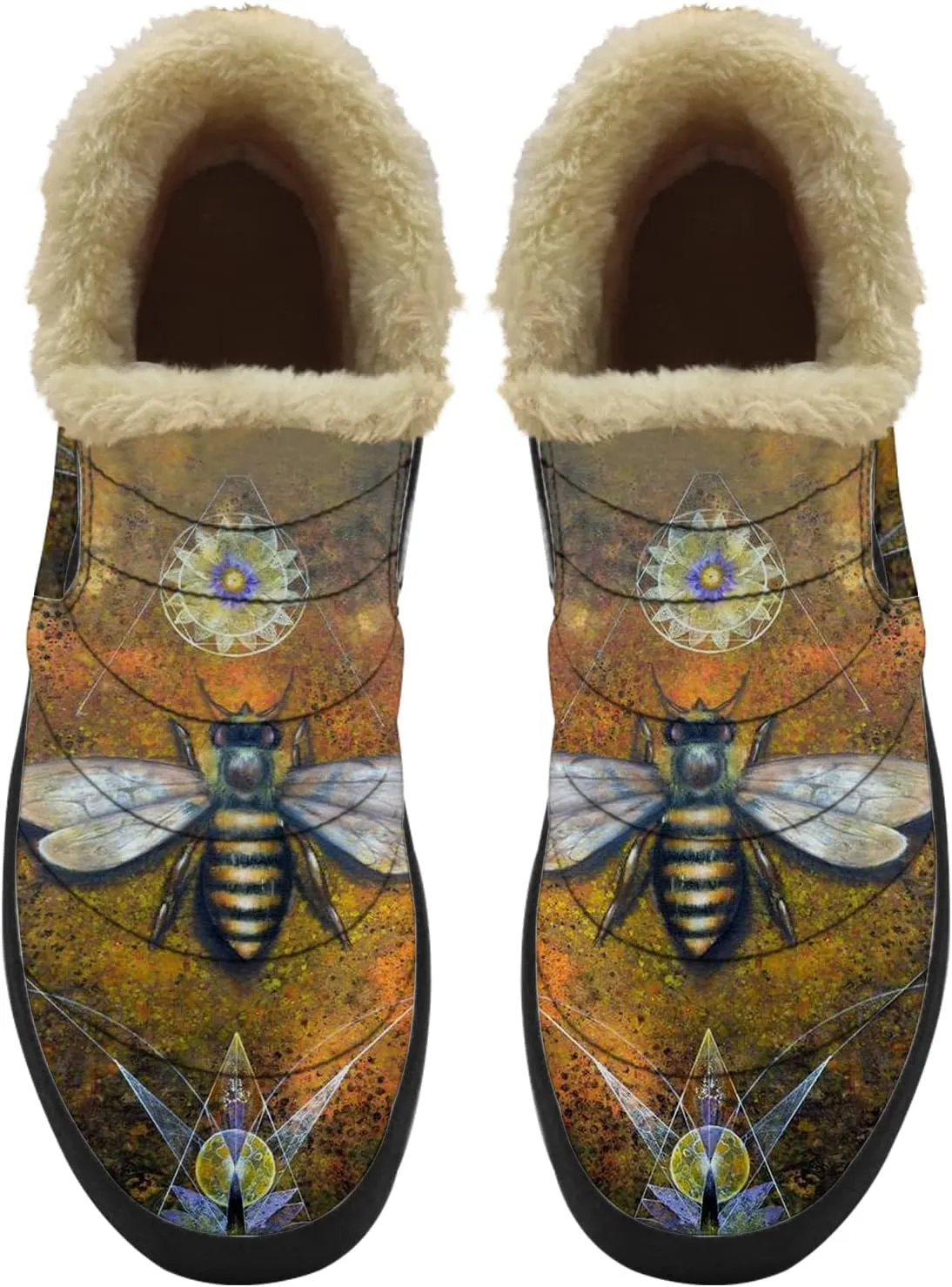 Bee Shoes for Women Men Snow Boots Winter Low Top Fashion Sneakers Slip on Ankle Booties Valentines Day Gifts