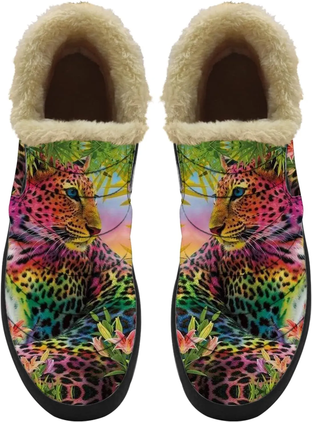 Cheetah Shoes for Women Men Snow Boots Winter Low Top Fashion Sneakers Slip on Ankle Booties Valentines Day Gifts