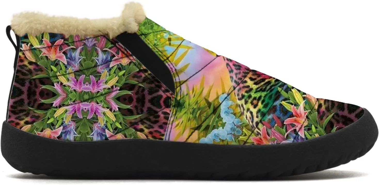 Cheetah Shoes for Women Men Snow Boots Winter Low Top Fashion Sneakers Slip on Ankle Booties Valentines Day Gifts