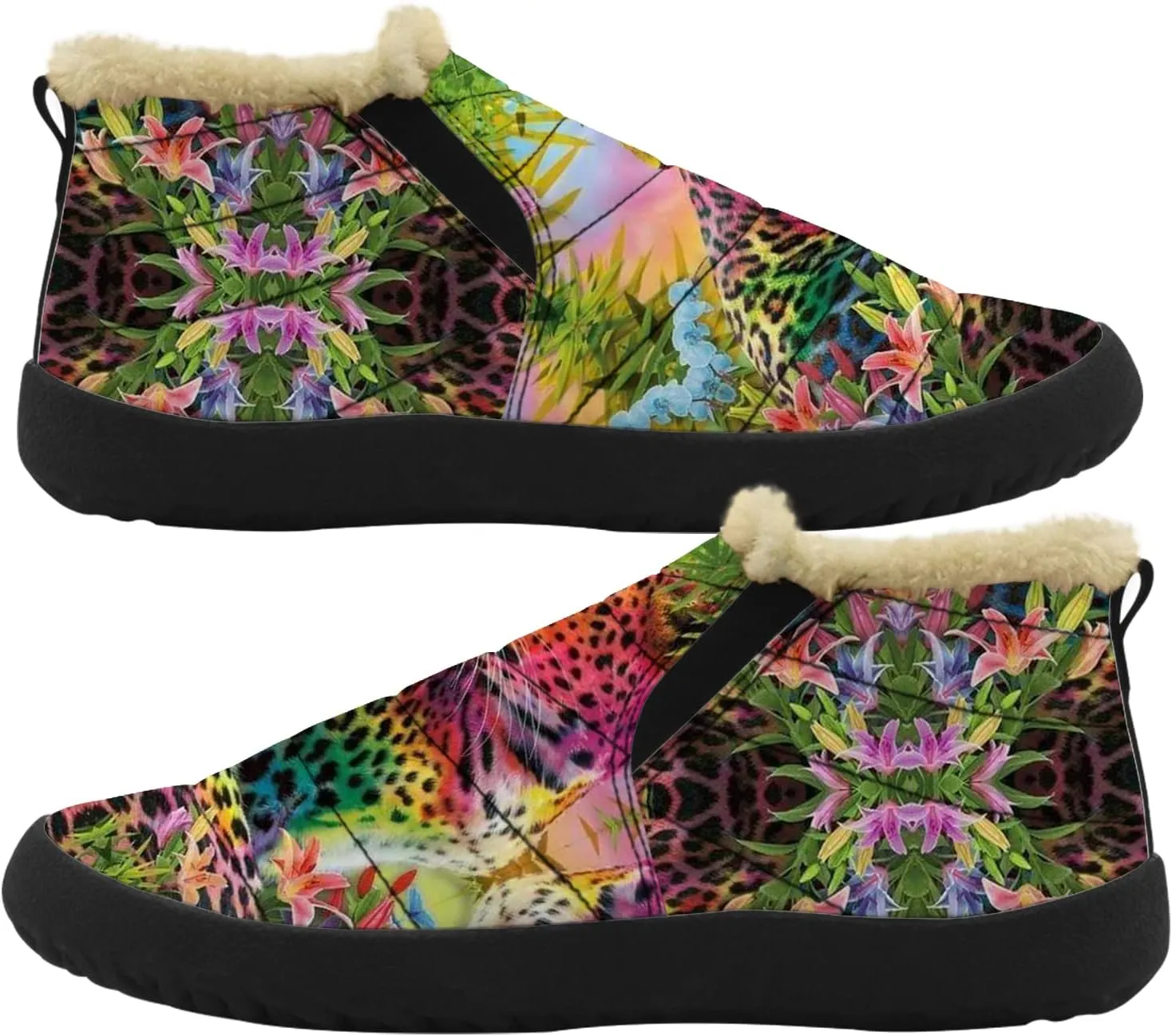 Cheetah Shoes for Women Men Snow Boots Winter Low Top Fashion Sneakers Slip on Ankle Booties Valentines Day Gifts