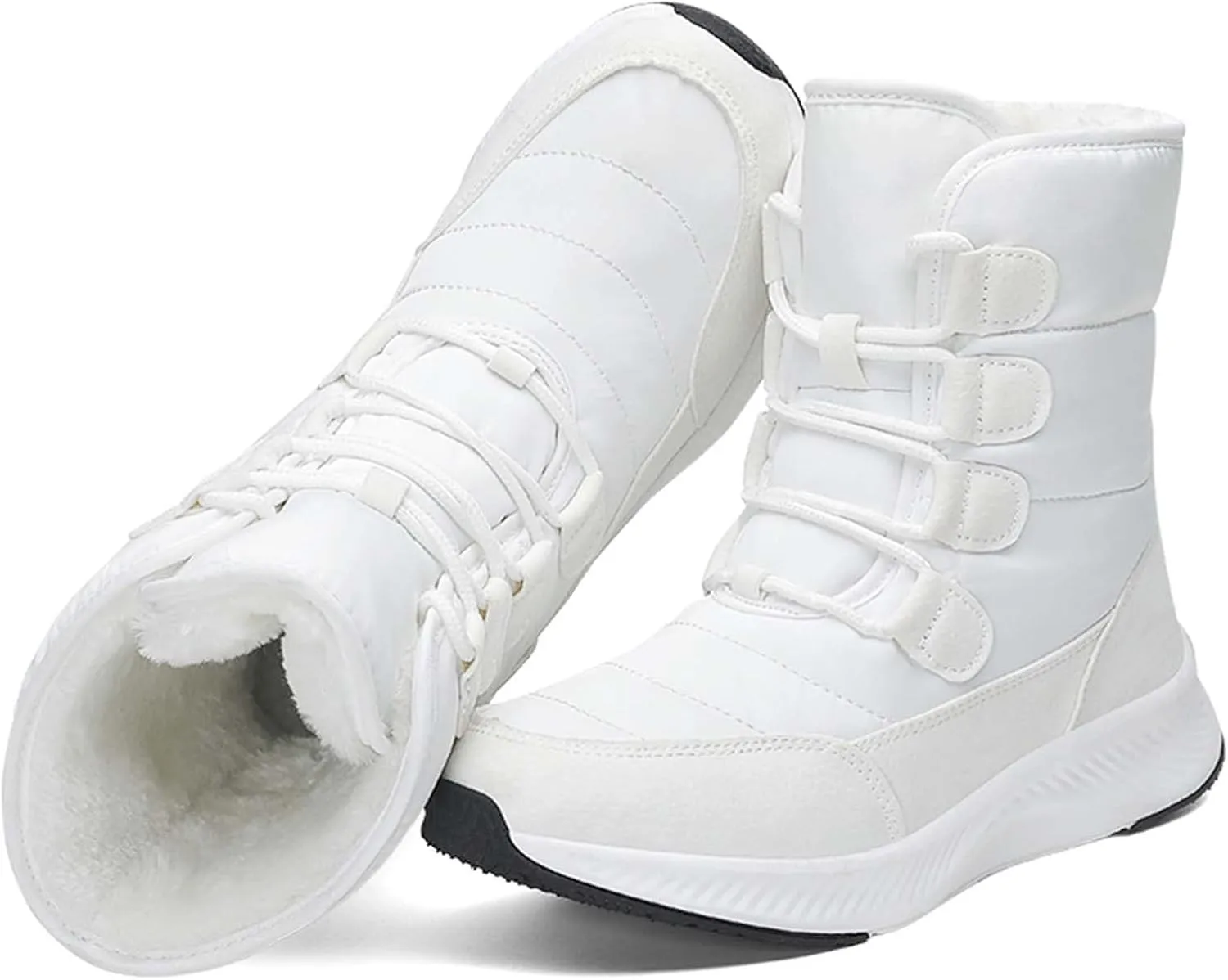 Eliogn Women's Lightweight Snow boots Waterproof Lace-up Boots Winter Warm Fur Lined Boot High Top Walking Booties