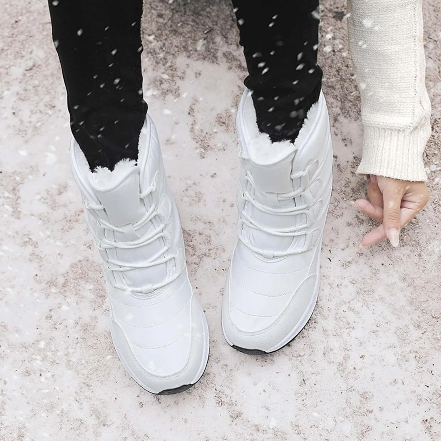 Eliogn Women's Lightweight Snow boots Waterproof Lace-up Boots Winter Warm Fur Lined Boot High Top Walking Booties