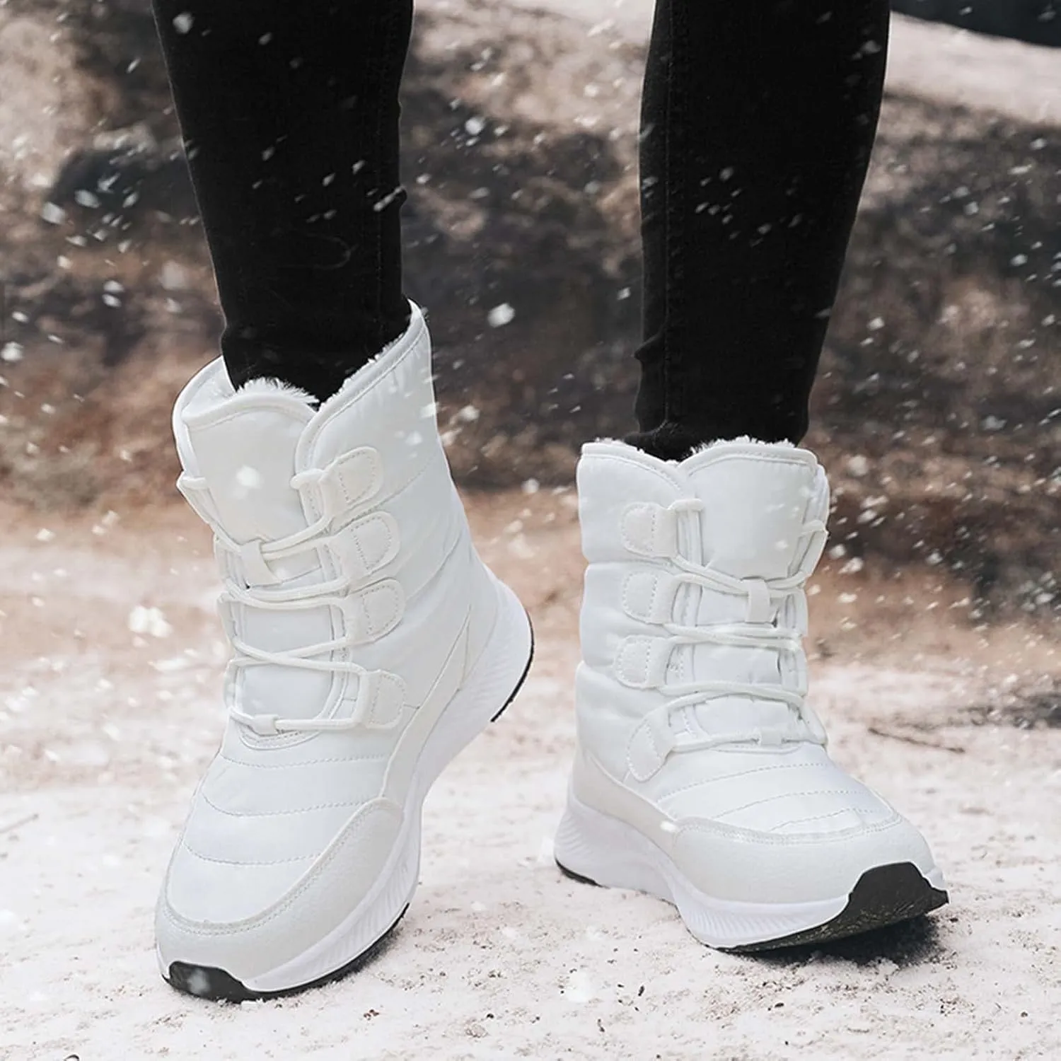 Eliogn Women's Lightweight Snow boots Waterproof Lace-up Boots Winter Warm Fur Lined Boot High Top Walking Booties