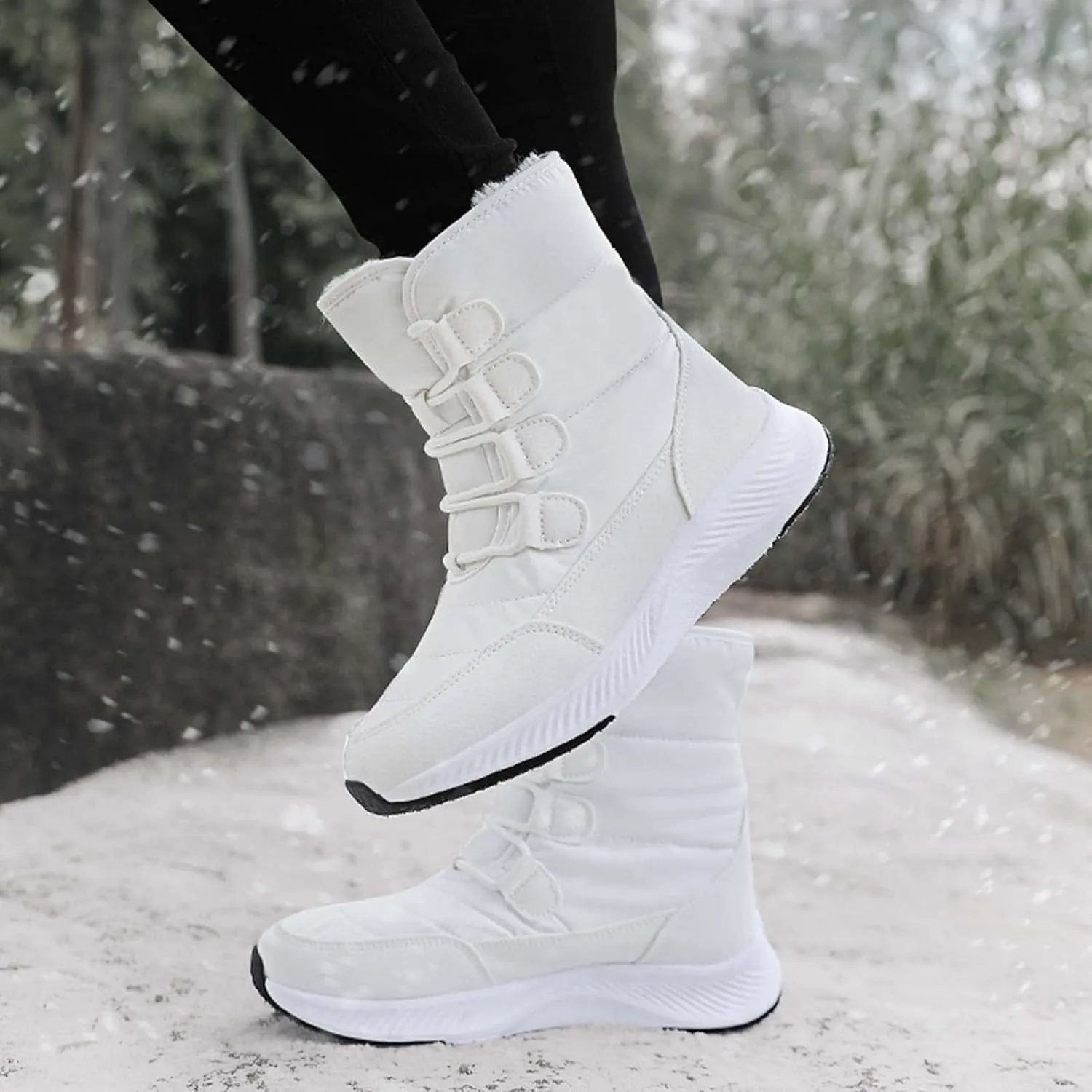 Eliogn Women's Lightweight Snow boots Waterproof Lace-up Boots Winter Warm Fur Lined Boot High Top Walking Booties