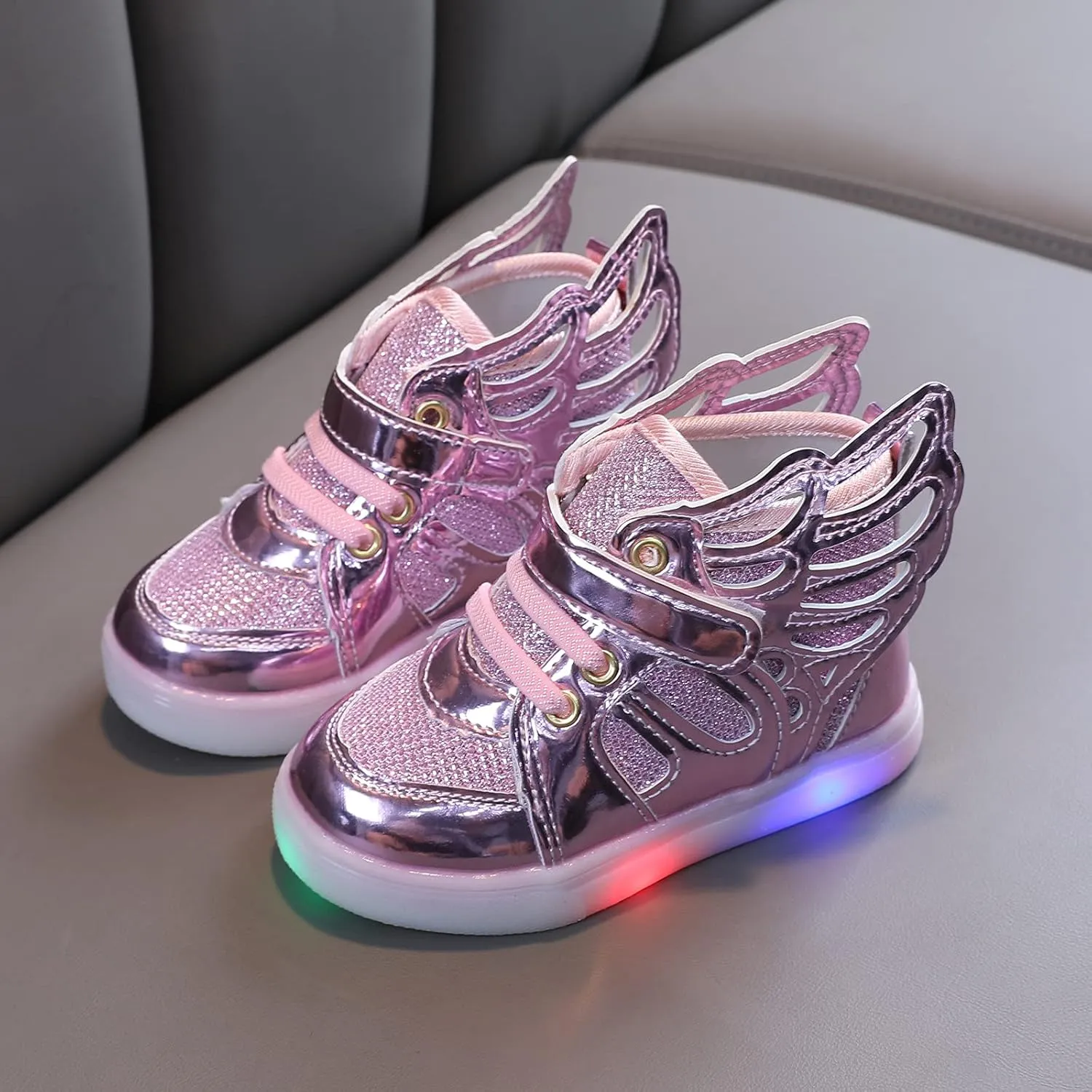 Kids Light up Shoes LED Flashing High-top 𝐖ings Sneakers Boys Girls Trainers for Christmas New Year Party Gift