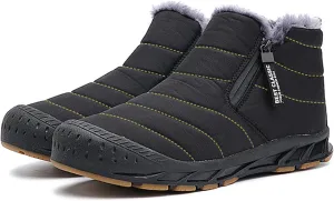 Mens Winter Warm Snow Boots Fur Lined Waterproof Winter Shoes Retro Anti-Collision Round Toe Side Zipper Anti-Slip Lightweight Ankle Boot
