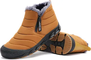 Mens Winter Warm Snow Boots Fur Lined Waterproof Winter Shoes Retro Anti-Collision Round Toe Side Zipper Anti-Slip Lightweight Ankle Boot