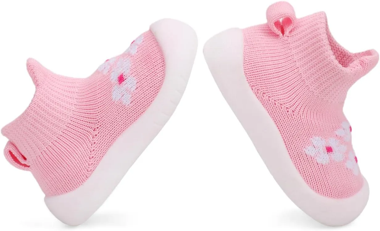 QIETION Baby First-Walking Shoes Trainers Toddler Infant Boys Girls Soft Sole Non Slip Cotton Canvas Mesh Breathable Lightweight TPR Material Slip-on Sneakers Outdoor