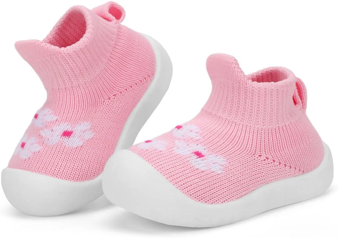 QIETION Baby First-Walking Shoes Trainers Toddler Infant Boys Girls Soft Sole Non Slip Cotton Canvas Mesh Breathable Lightweight TPR Material Slip-on Sneakers Outdoor