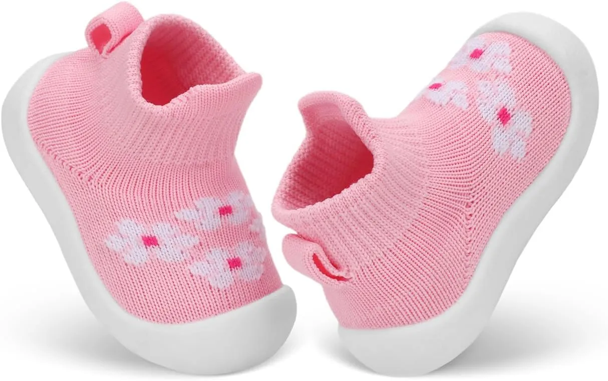 QIETION Baby First-Walking Shoes Trainers Toddler Infant Boys Girls Soft Sole Non Slip Cotton Canvas Mesh Breathable Lightweight TPR Material Slip-on Sneakers Outdoor