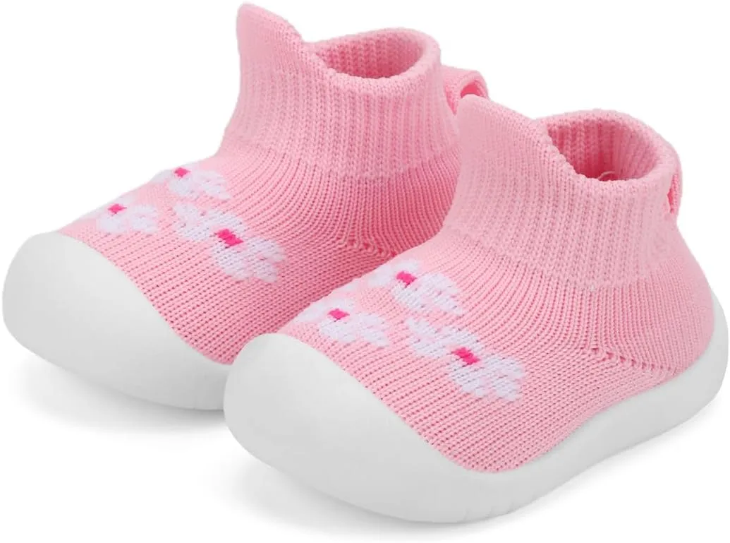 QIETION Baby First-Walking Shoes Trainers Toddler Infant Boys Girls Soft Sole Non Slip Cotton Canvas Mesh Breathable Lightweight TPR Material Slip-on Sneakers Outdoor