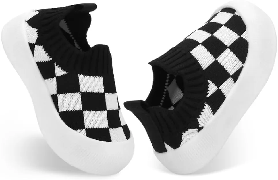 QIETION Baby First-Walking Shoes Trainers Toddler Infant Boys Girls Soft Sole Non Slip Cotton Canvas Mesh Breathable Lightweight TPR Material Slip-on Sneakers Outdoor