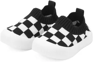 QIETION Baby First-Walking Shoes Trainers Toddler Infant Boys Girls Soft Sole Non Slip Cotton Canvas Mesh Breathable Lightweight TPR Material Slip-on Sneakers Outdoor