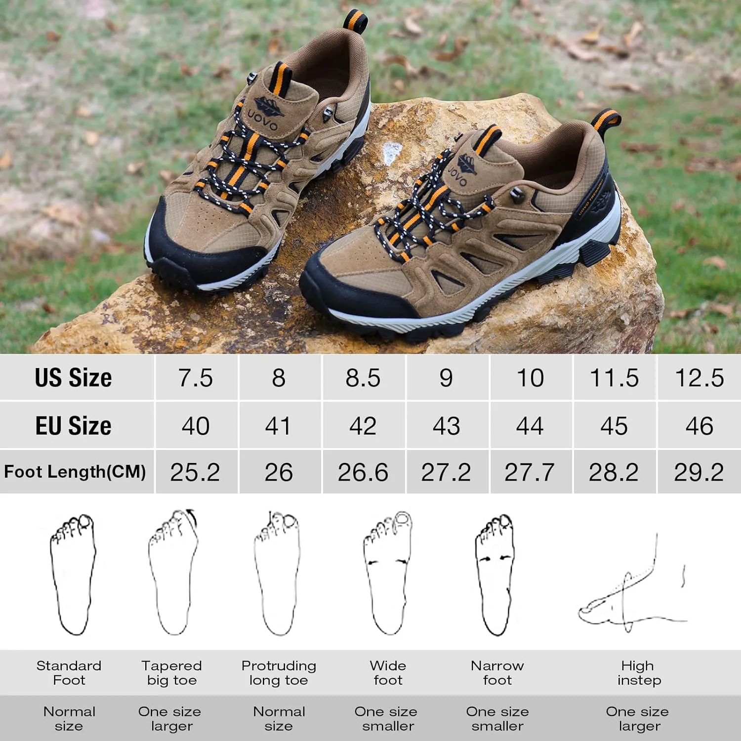 UOVO Men's Waterproof Hiking Shoes Suede Leather Low Cut Non-Slip Durable Lightweight Breathable Casual Walking Shoes for Men Outdoor Trailing Trekking Climbing